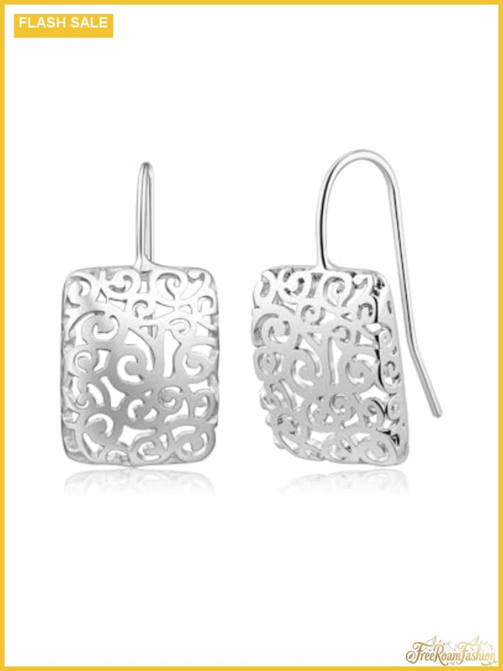 Square Filigree Dangle Earrings Stainless Steel Drop Boho
